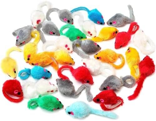 12PCS Faux Fur Cat Mice Toys with Plastic Body Cat Toys Pet Clever