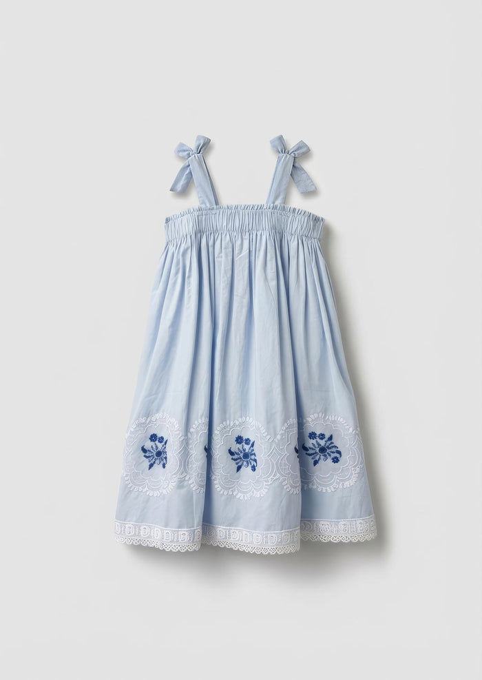 Aliy Tie Shoulder Embroidered Dress