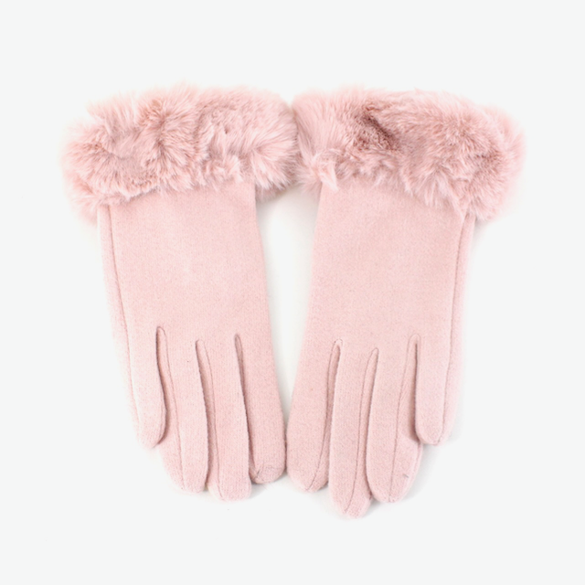 Blush pink Bel Air touchscreen winter gloves with matching plush faux fur cuffs.