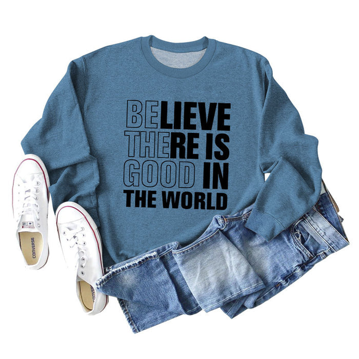 Blue sweater (black font) / S