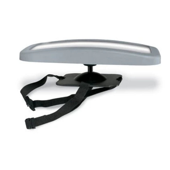 Gray car seat mirror with black straps for Britax Safe-n-Sound and bare mum postpartum