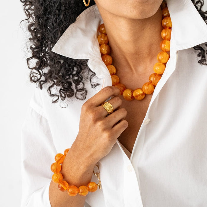 Cece Large Resin Bead Bracelet Amber Clasp