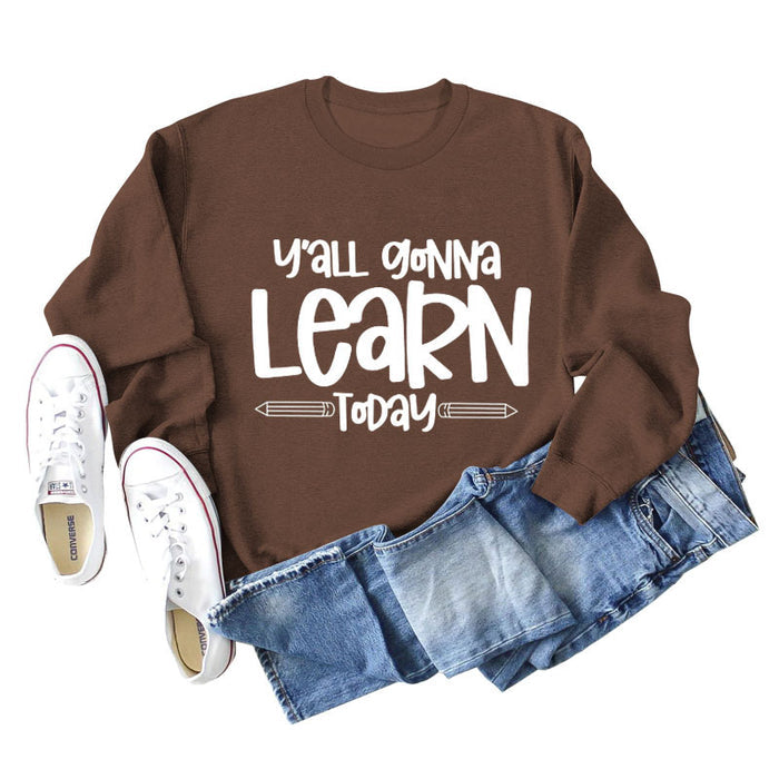 Coffee colored sweater (white font) / S