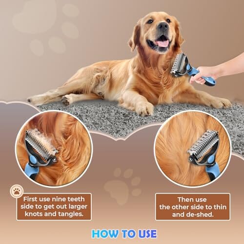 Dematting Comb with Extra Wide Double-Sided Stainless Steel Teeth for Detangling Dog Combs Pet Clever