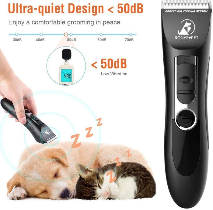 Dog & Cat Grooming Kit Noiseless Cordless Dog Grooming Clippers Dog Hair Trimmers Pet Clever