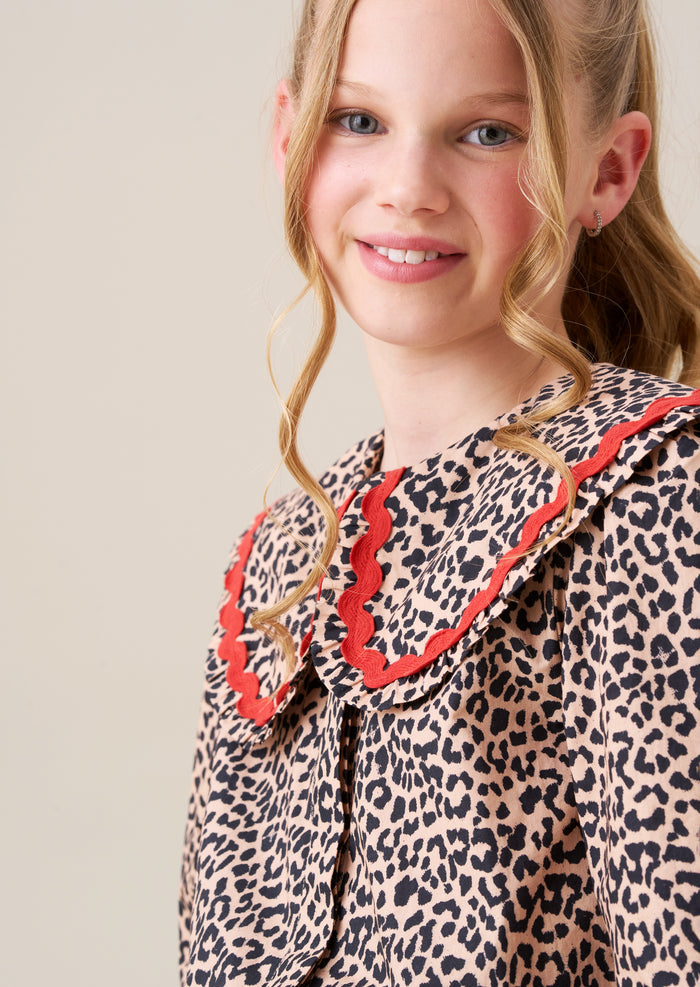 Elle Leopard Frill Collar Blouse