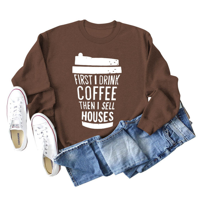 Coffee colored sweater (white font) / S