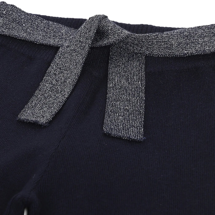 Girls Navy Blue Mid-Rise Parallel Trousers