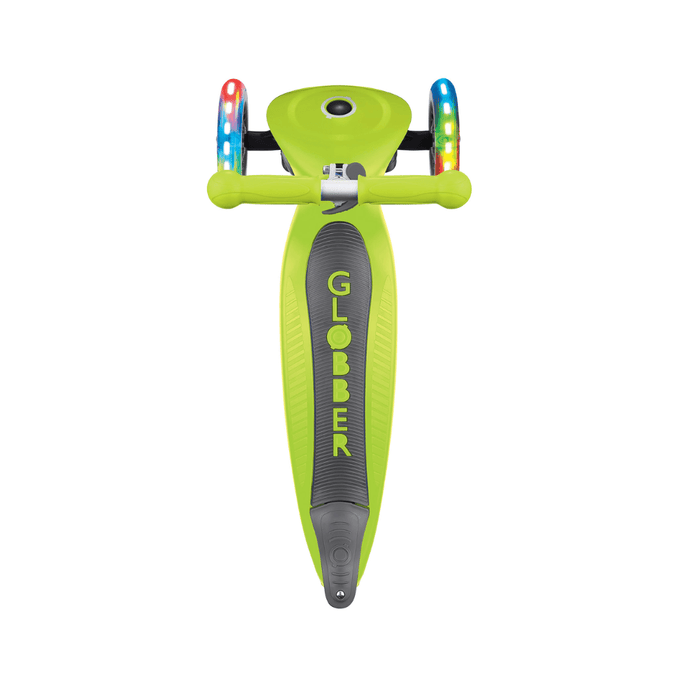 Globber Primo Foldable Scooter with Light and Anodized Tbar - Lime Green/Khaki Green