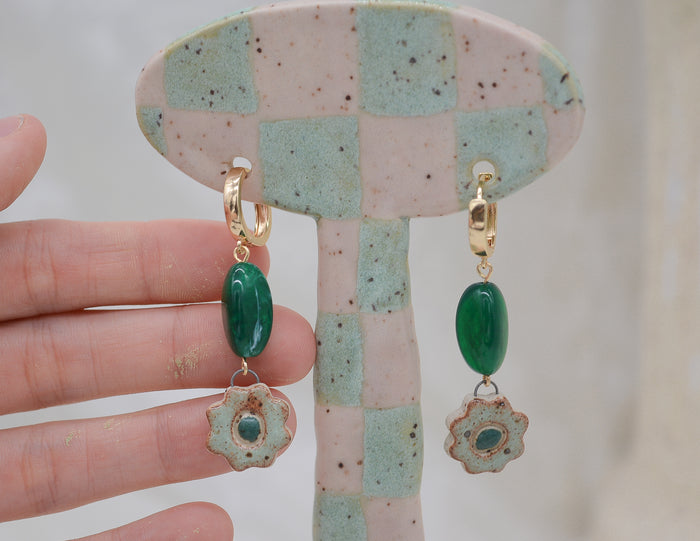 Green Daisy Earrings