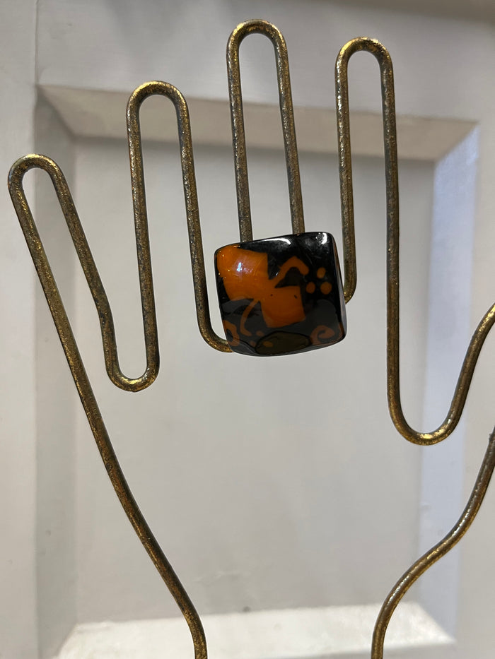 Hand Carved and Painted Tagua Nut Ring - Orange Encounter