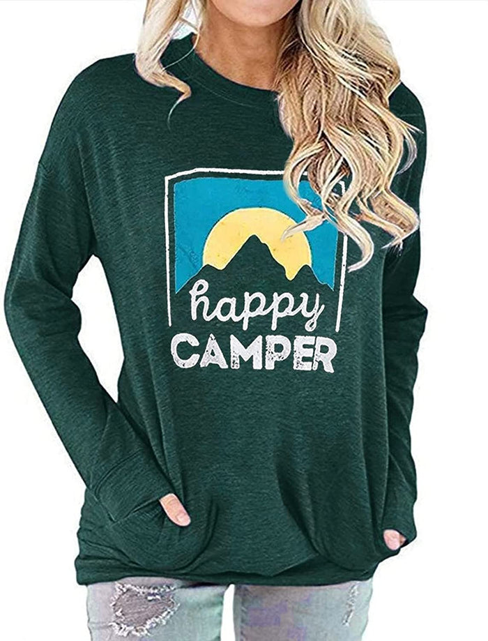 Happy Camper Blouse Women Funny Graphic Hiking Shirt