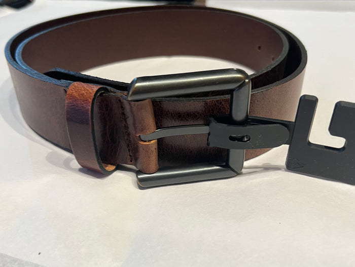 CUSTOM LEATHER FLAT CASUAL DARK TAN BELT