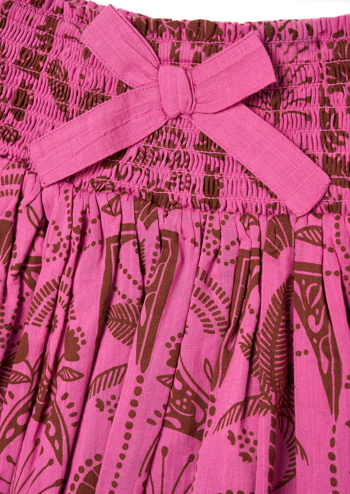 Izzy Palm Print Shirred Waist Mini Skirt