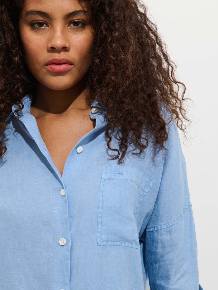 Jo Shirt in Linen - Bel Air Blue