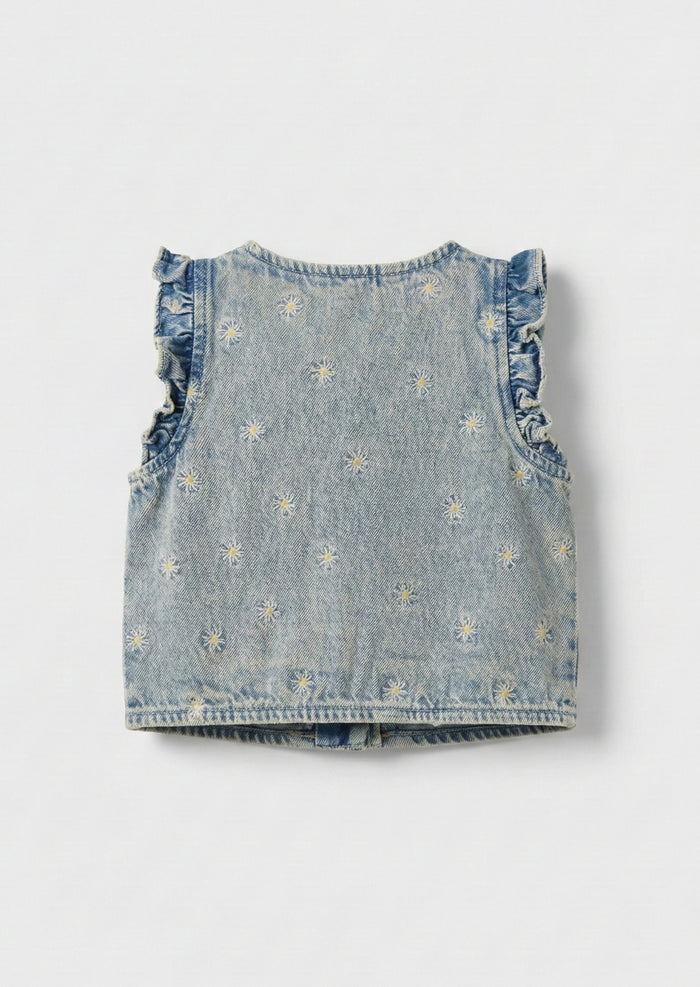Kiki Embroidered Daisy Denim Gilet