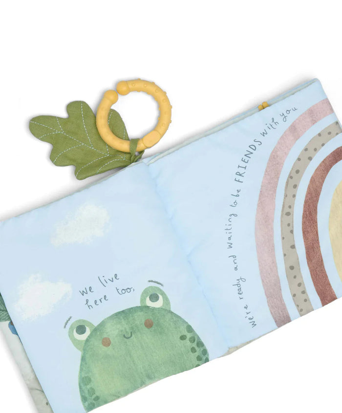 Baby soft book with frog and rainbow from Mamas & Papas Grateful Garden interactive activity book for Toshi Baby