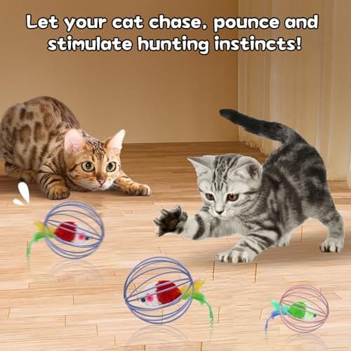 Metal Cage with Colourful Plush Mouse Toys Cat Toys Pet Clever