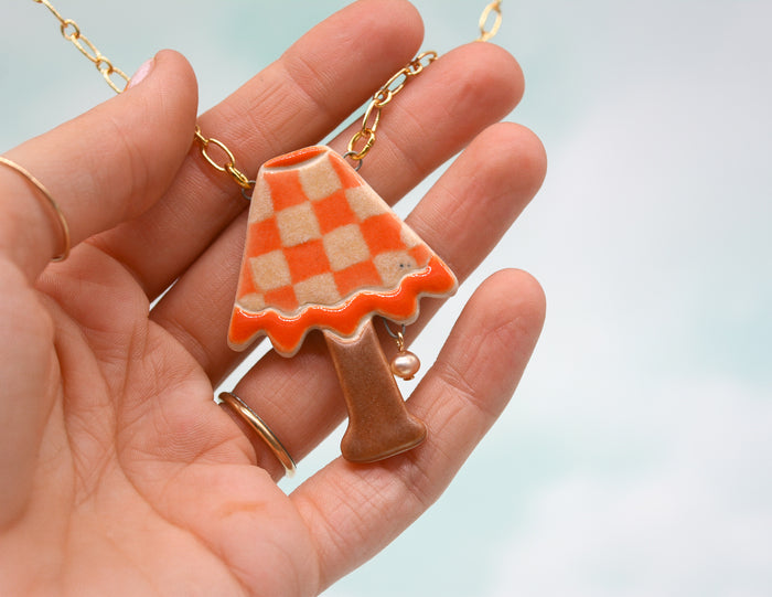 Orange Checker Lamp Necklace