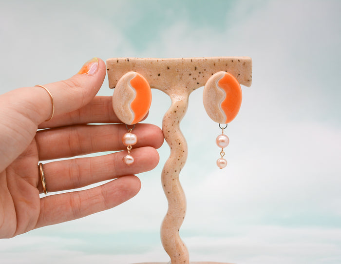 Orange Squiggle Studs