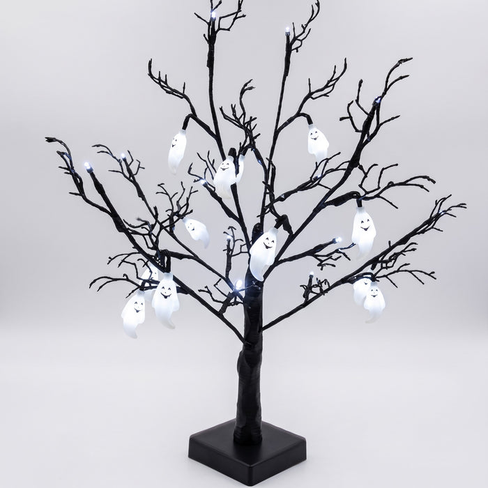 PartyRite 24" Tabletop Black Tree Halloween Light with Glowing LED Ghosts, Battery Operated, Wholesale