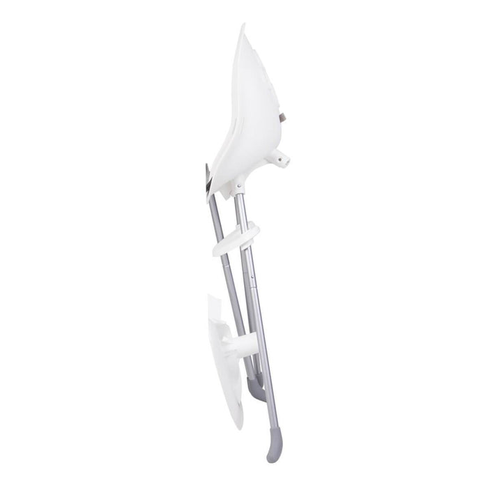 Folded white and silver high chair from Phil&Teds Poppy perfect with Toshi baby romper and baby strollers
