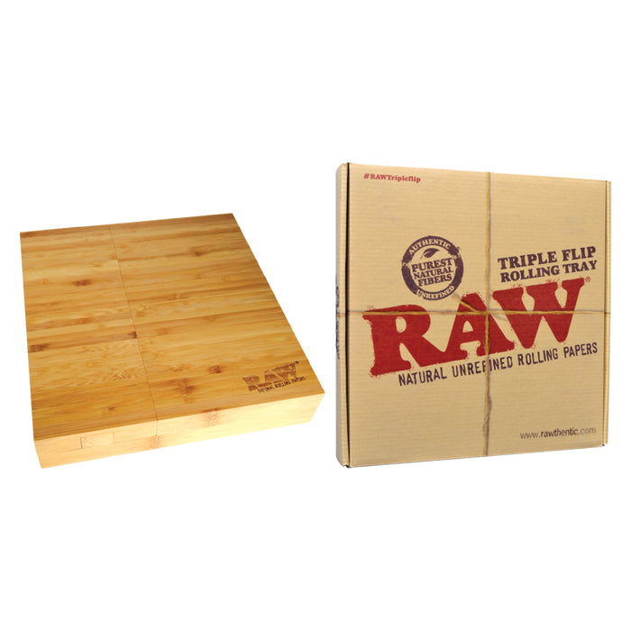 raw bamboo rolling tray triple flip box