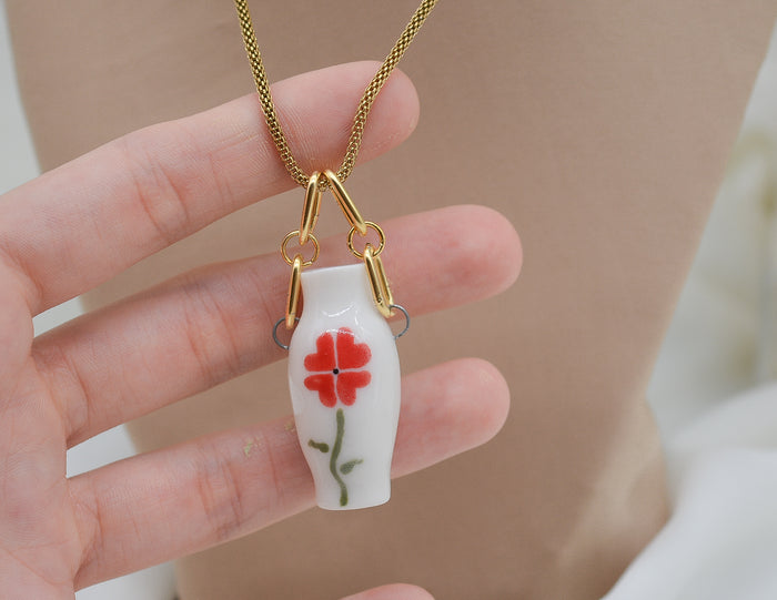 Red Flower Pot Necklace