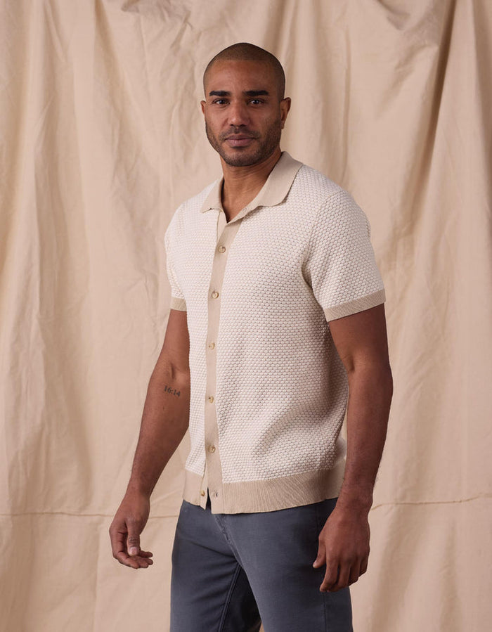 Robles Knit Jacquard Button Up - Ivory / Khaki