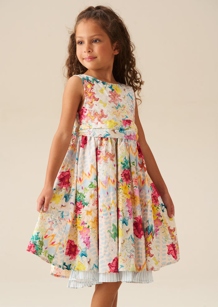 Seren Print Stripe Sash Waist Dress