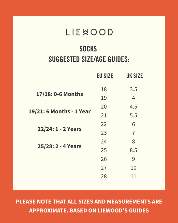 Liewood - Silas Socks - Berry Multi Mix - Size Guide