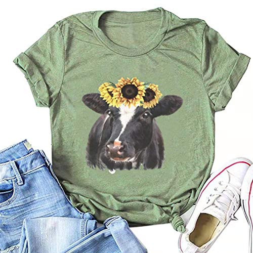 Women Cow with Sunflowers T-Shirt Sunflower Cow Shirt