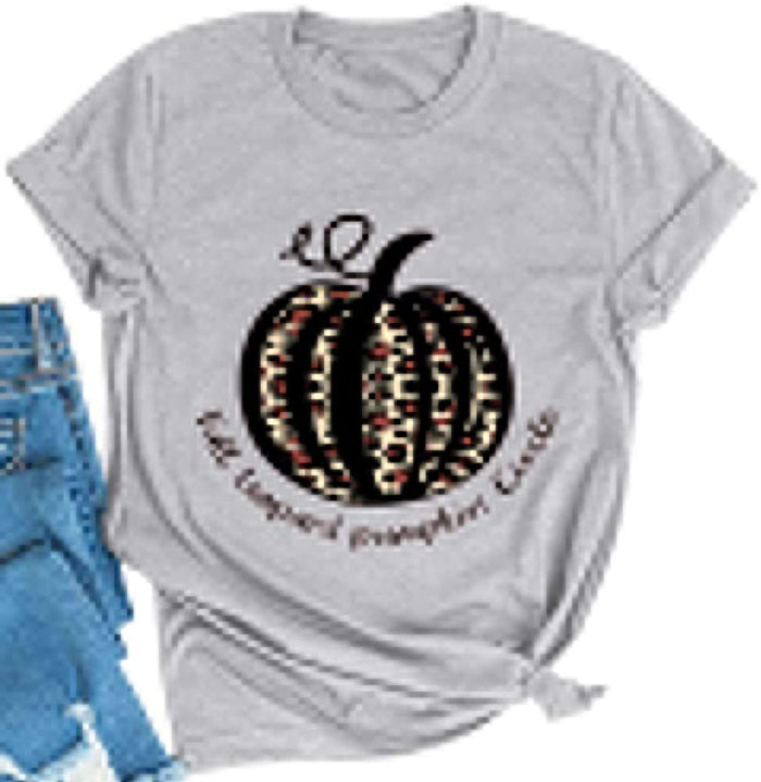 Women Fall Leopard Pumpkin Circle T-Shirt Pumpkin Shirt