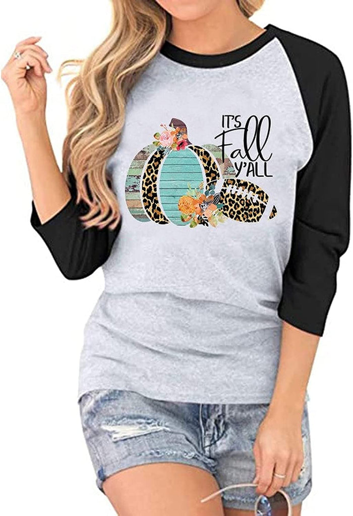 Women It's Fall Y'all Shirt 3/4 Raglan Sleeves Halloween Shirt