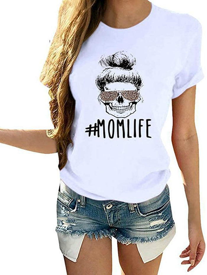 Women Mom Life T-Shirt Leopard Skull Mom Shirt