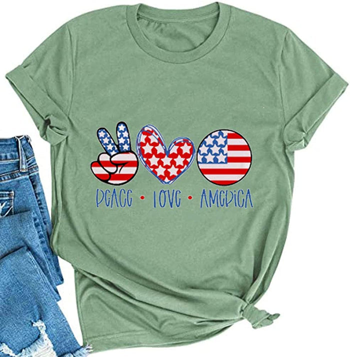 Women Peace Love America July 4th T-Shirt