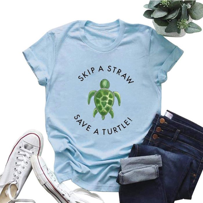 Women Skip A Straw Save A Turtle T-Shirt