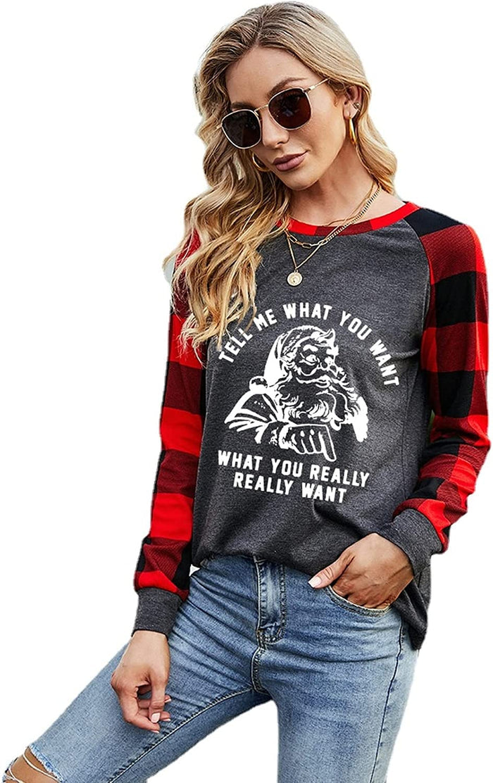 Women Tell Me What You Really Want Christmas Shirt Buffalo Plaid Fashion Blouse