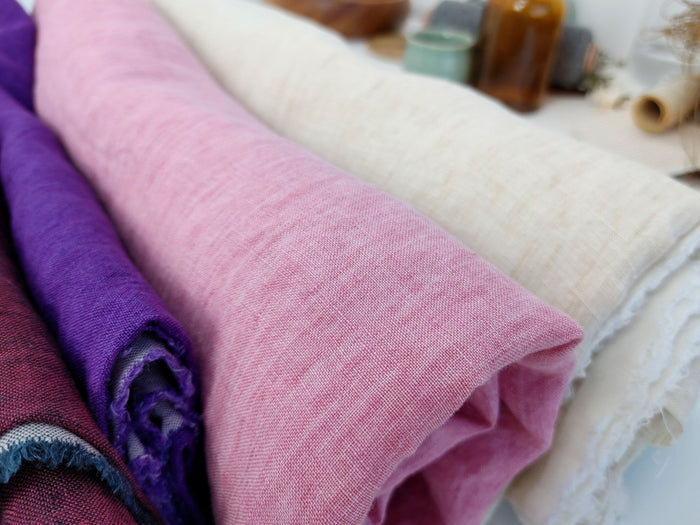 100% Linen Crispy Fabric 21s Vintage Chambray New Colorways for 2024 - The Linen Lab - Pink