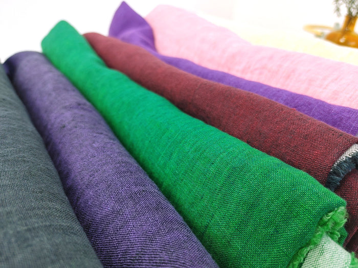 100% Linen Soft&Crisp Fabric 21s Vintage Chambray Pink(light) 7702