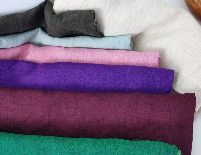 100% Linen Soft&Crisp Fabric 21s Vintage Chambray Pink(light) 7702