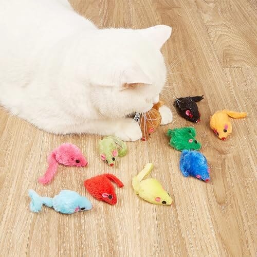 12PCS Faux Fur Cat Mice Toys with Plastic Body Cat Toys Pet Clever
