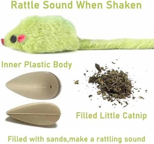 12PCS Faux Fur Cat Mice Toys with Plastic Body Cat Toys Pet Clever