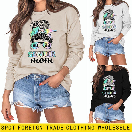 2023 SENIOR MOM Bowknot Letter Loose bottomed Long Sleeve Oversize Sweater