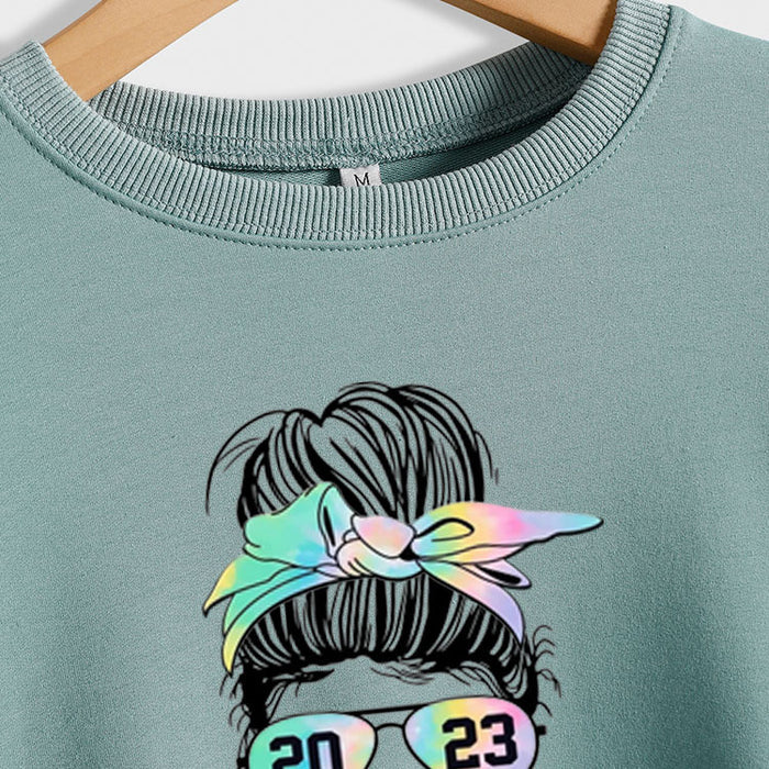 2023 SENIOR MOM Bowknot Letter Loose bottomed Long Sleeve Oversize Sweater