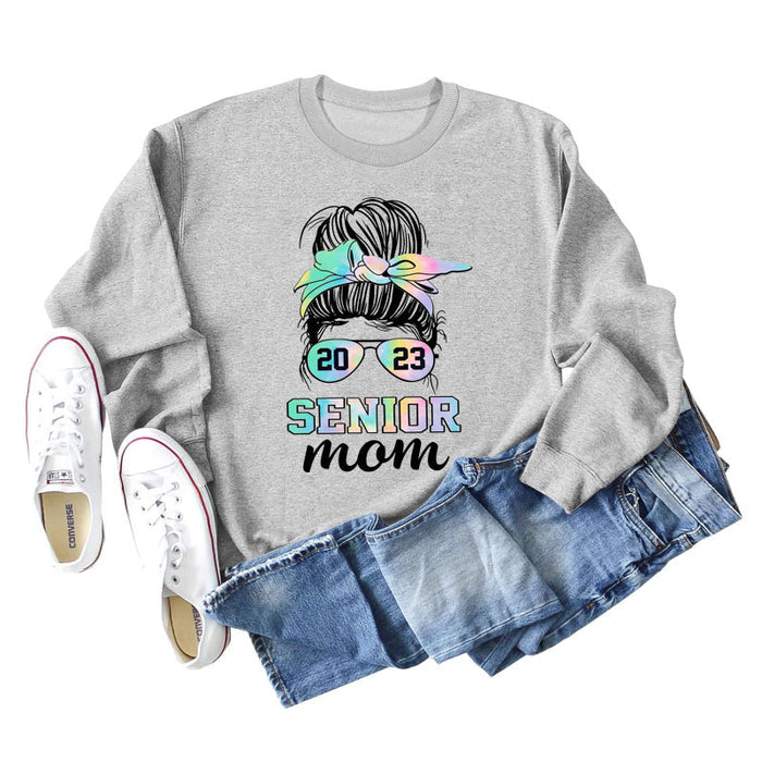 2023 SENIOR MOM Bowknot Letter Loose bottomed Long Sleeve Oversize Sweater