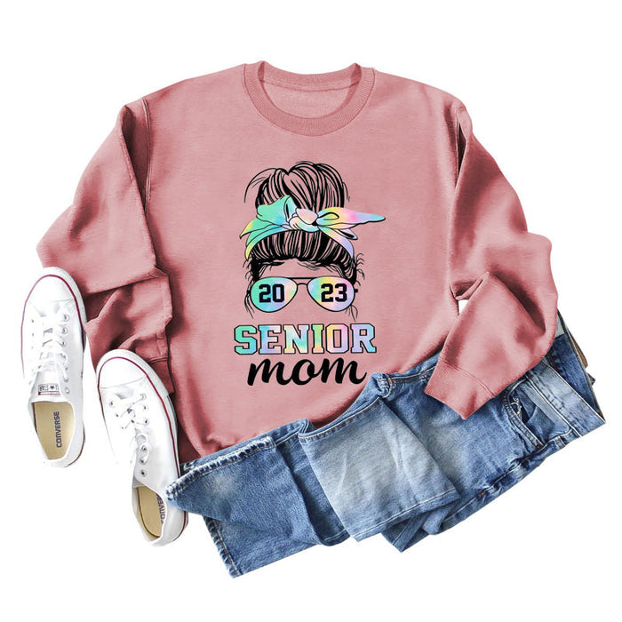 2023 SENIOR MOM Bowknot Letter Loose bottomed Long Sleeve Oversize Sweater
