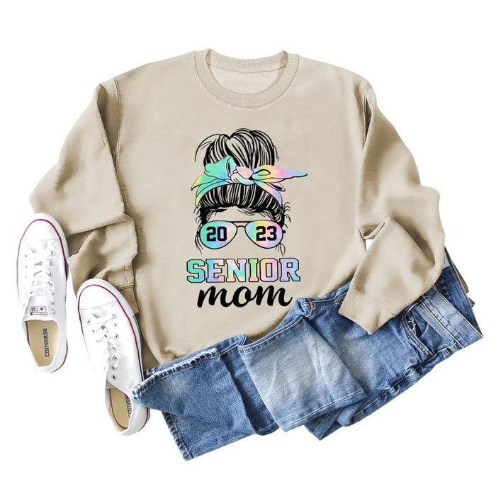 2023 SENIOR MOM Bowknot Letter Loose bottomed Long Sleeve Oversize Sweater