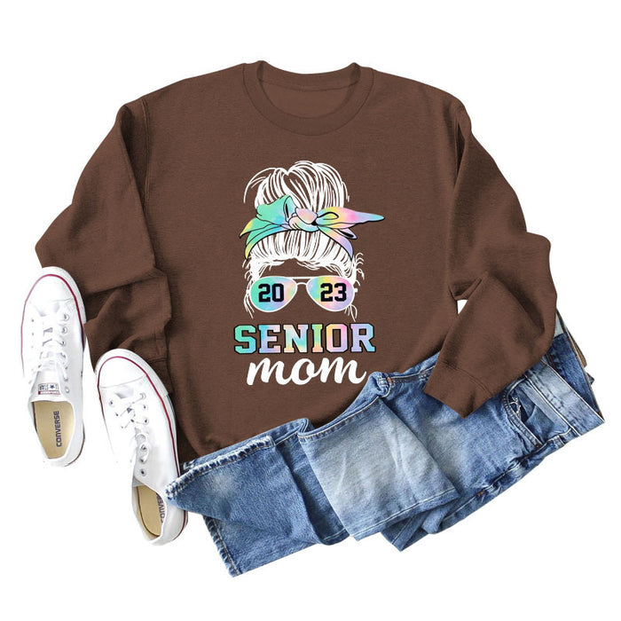 2023 SENIOR MOM Bowknot Letter Loose bottomed Long Sleeve Oversize Sweater