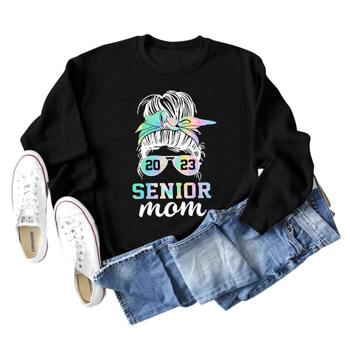 2023 SENIOR MOM Bowknot Letter Loose bottomed Long Sleeve Oversize Sweater